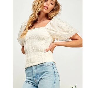 Sweet lemon Elegant Cream Smocked Top